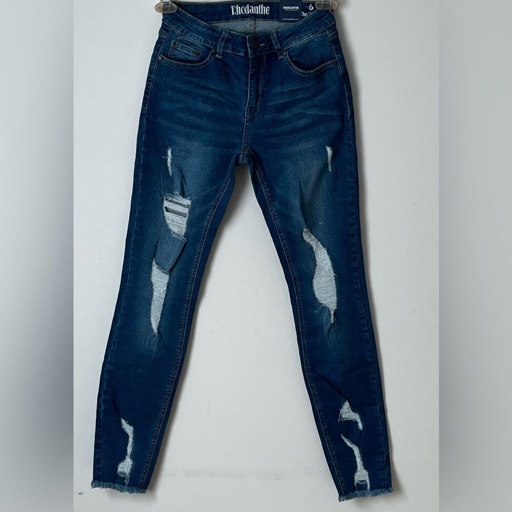 RHODANTHE Distressed Skinny Boyfriend Jeans Women's Size 6 Medium Wash Ripped